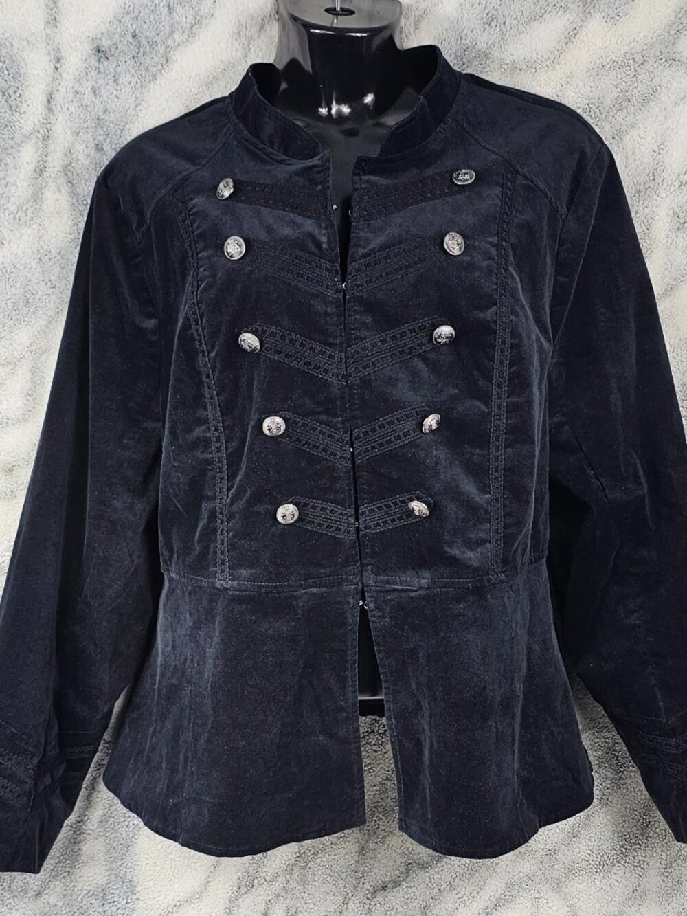 Torrid 1 1X 14-16 Deep Black Woven Velvet Military Jacket Double-Breasted Peplum
